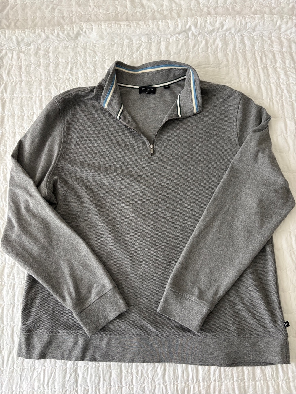 Ted Baker Gray Quarter-Zip Sweater with Blue-Trim Collar